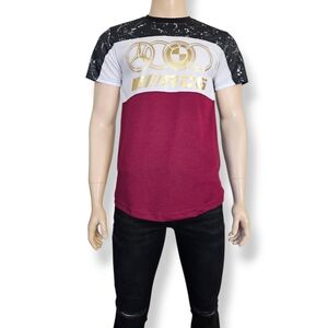 Lavish Society Burgundy, White, Black & Gold Racing Graphic Print T-Shirt